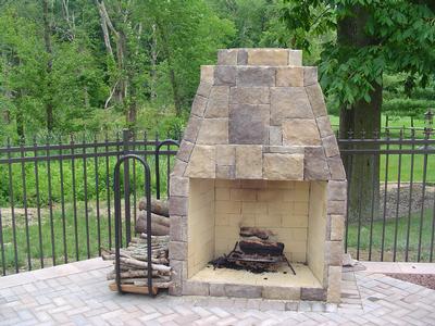 Outdoor Fireplace wrap with a veener stone