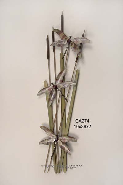 Contemporary Coastal Farmhouse Metal Wall Decor Cattails with Butterflies and Dragonflies Right