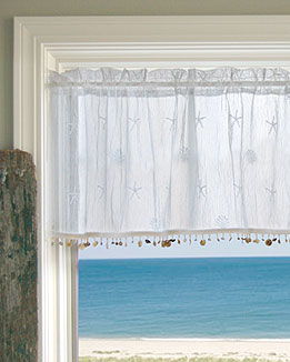 Seashells Starfish Beach bathroom sunroom fabric window topper curtain Valance