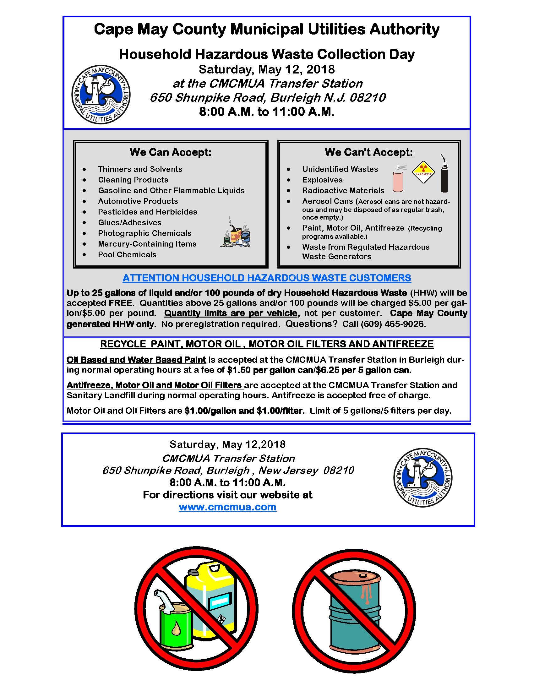 County Hazardous Waste Disposal Day Set for May 12