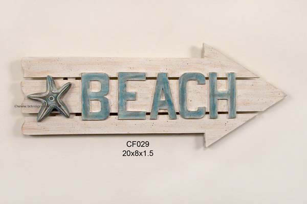Hand Carved Wooden Starfish, Wooden Beach Sign With Arrow
